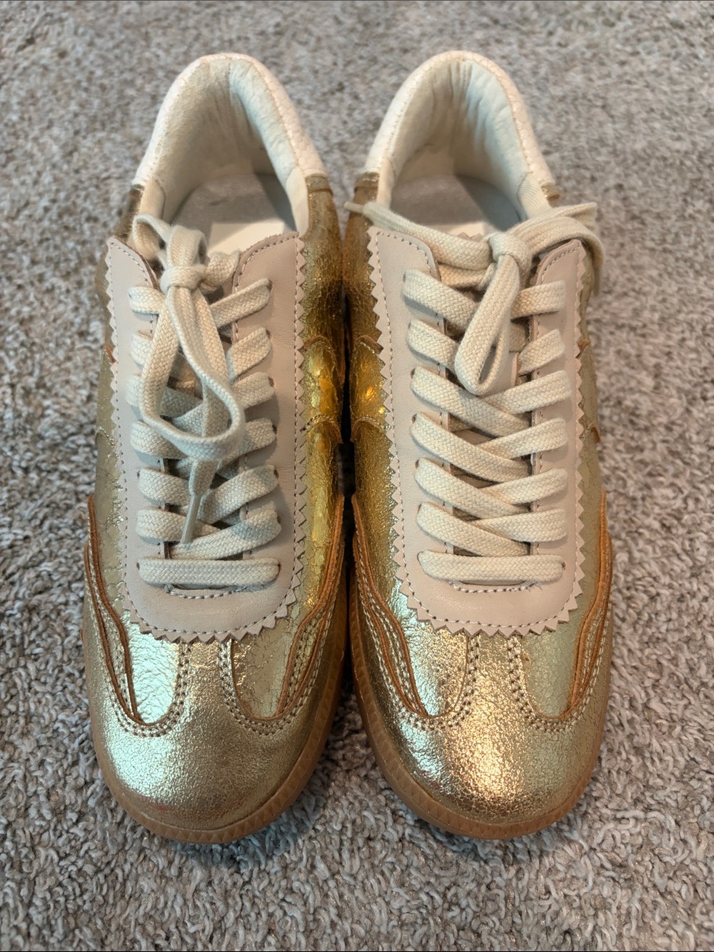 Dolce Vita Gold and Cream Lace-Up Sneakers